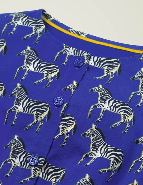 Button Through Woven Playsuit - Bright Blue Geo Zebra Button Through Woven Playsuit - Bright Blue Geo Zebra