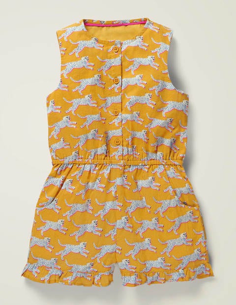 Button Through Woven Playsuit - Tuscan Sun Yellow Cheetah Button Through Woven Playsuit - Tuscan Sun Yellow Cheetah