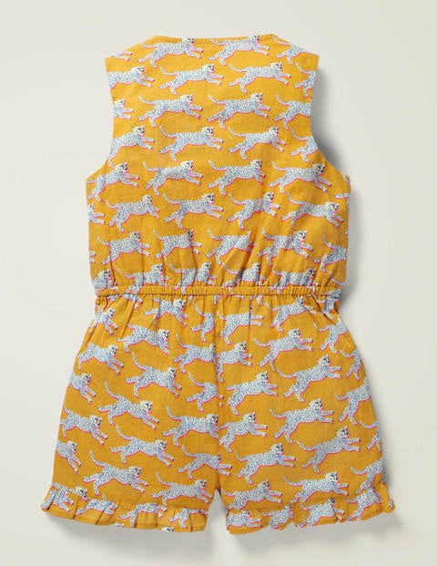 Button Through Woven Playsuit - Tuscan Sun Yellow Cheetah Button Through Woven Playsuit - Tuscan Sun Yellow Cheetah