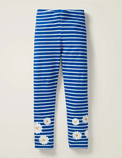 Fröhliche Bestickte Leggings - Kräftiges Blau/Weiß, Gänseblümchen Fröhliche Bestickte Leggings - Kräftiges Blau/Weiß, Gänseblümchen