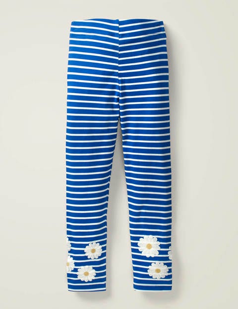 Fröhliche Bestickte Leggings - Kräftiges Blau/Weiß, Gänseblümchen Fröhliche Bestickte Leggings - Kräftiges Blau/Weiß, Gänseblümchen