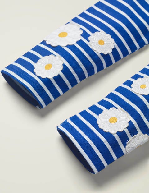 Fröhliche Bestickte Leggings - Kräftiges Blau/Weiß, Gänseblümchen Fröhliche Bestickte Leggings - Kräftiges Blau/Weiß, Gänseblümchen