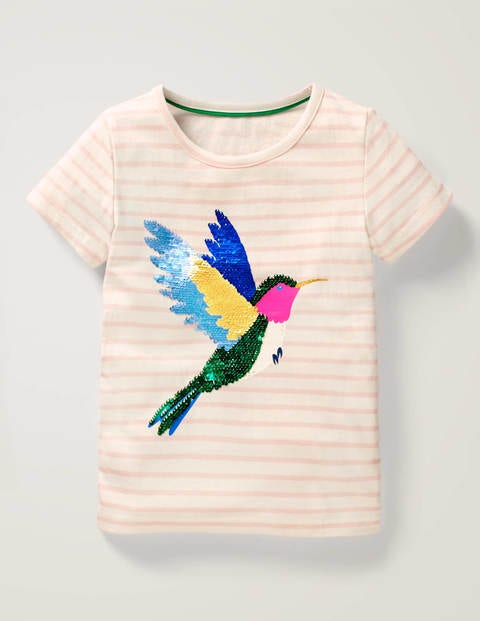T-shirt rayé à sequins réversibles - Blanc/Oiseau rose boto T-shirt rayé à sequins réversibles - Blanc/Oiseau rose boto