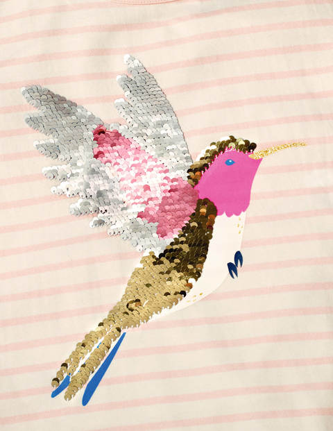 T-shirt rayé à sequins réversibles - Blanc/Oiseau rose boto T-shirt rayé à sequins réversibles - Blanc/Oiseau rose boto