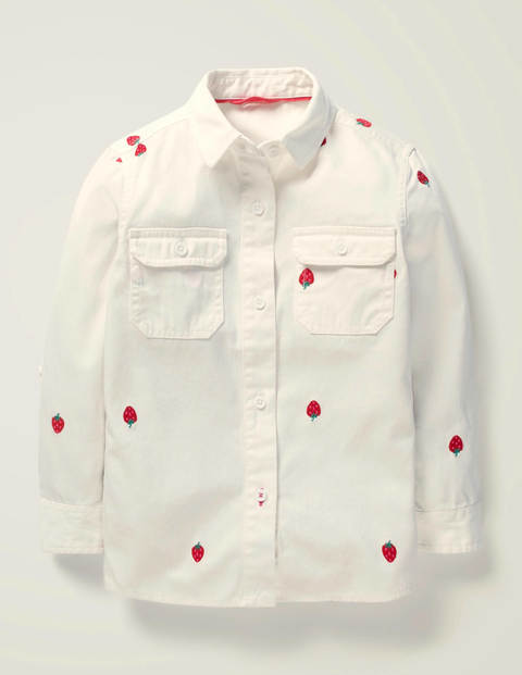 Strawberry Embroidered Shirt - White Strawberry Strawberry Embroidered Shirt - White Strawberry