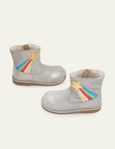 Cosy Short Leather Boots - Silver Sparkle Rainbow