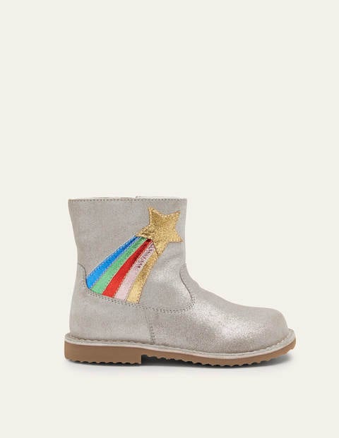 Cosy Short Leather Boots - Silver Sparkle Rainbow Cosy Short Leather Boots - Silver Sparkle Rainbow