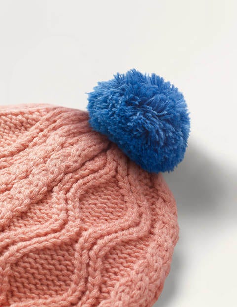 Grobgestrickte Mütze mit Zopfmuster - Kirschblütenrosa Grobgestrickte Mütze mit Zopfmuster - Kirschblütenrosa