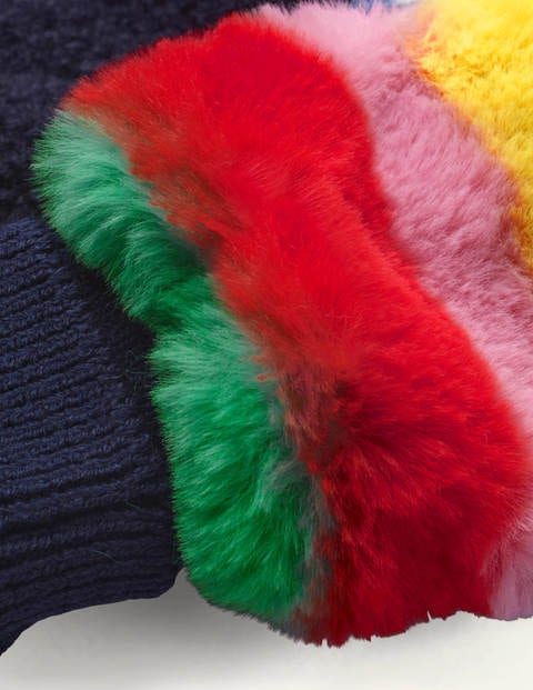 Rainbow Faux-fur Mittens - Multi Rainbow Rainbow Faux-fur Mittens - Multi Rainbow