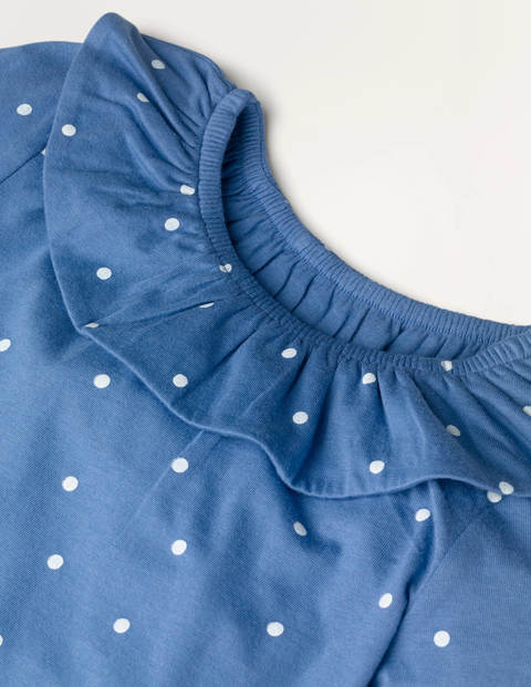 Oberteil mit Rüschenausschnitt - Elisabethanisches Blau, Getupft Oberteil mit Rüschenausschnitt - Elisabethanisches Blau, Getupft