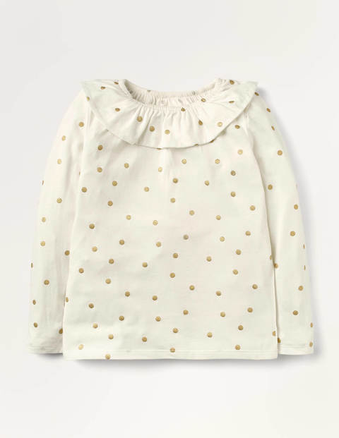 Ruffle Neck Top - Ivory Foil Spot Ruffle Neck Top - Ivory Foil Spot