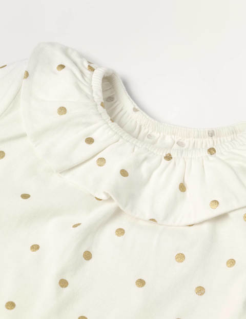 Ruffle Neck Top - Ivory Foil Spot Ruffle Neck Top - Ivory Foil Spot