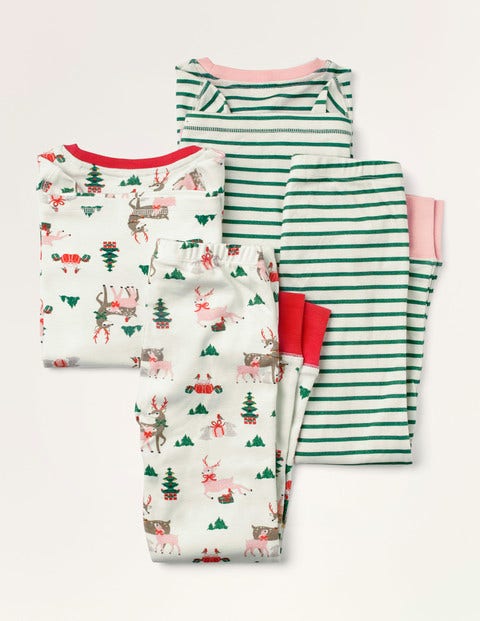 Twin Pack Long John Pajamas - Ivory Festive Friends/Forest Twin Pack Long John Pajamas - Ivory Festive Friends/Forest
