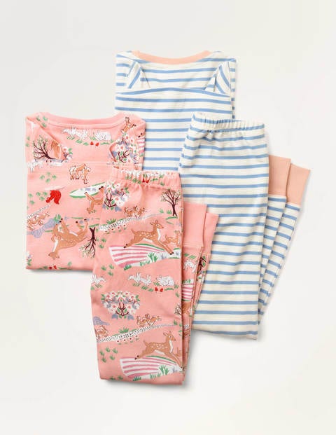 Twin Pack Long John Pajamas - Pink Woodland/Blue Stripe Twin Pack Long John Pajamas - Pink Woodland/Blue Stripe