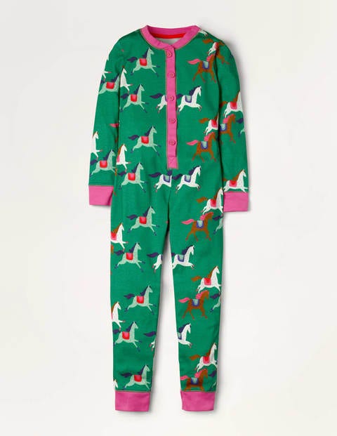 Cosy All-in-one Pajamas - Green Horses Cosy All-in-one Pajamas - Green Horses