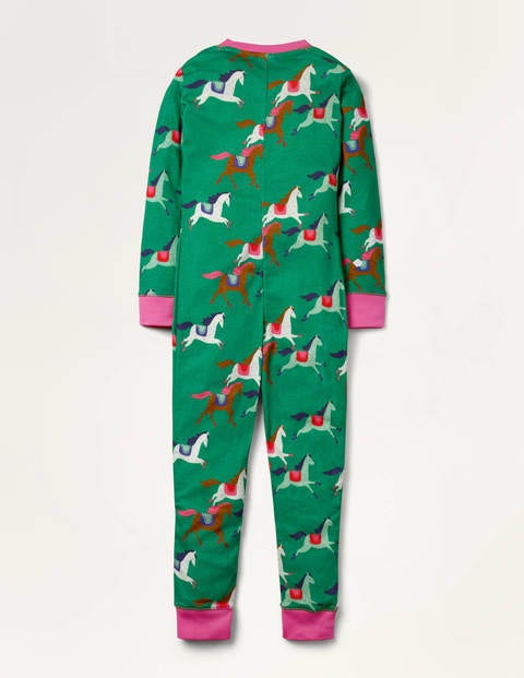 Cosy All-in-one Pajamas - Green Horses Cosy All-in-one Pajamas - Green Horses