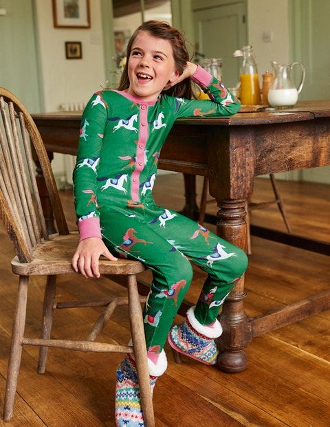 Cosy All-in-one Pajamas - Green Horses Cosy All-in-one Pajamas - Green Horses