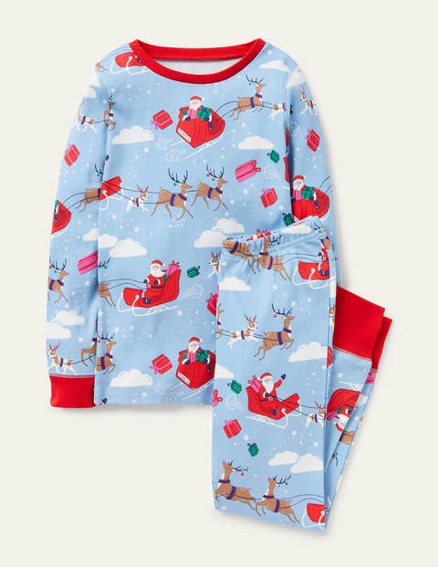 Bequemer langer Schlafanzug - Eisblau, Weihnachtsmann Bequemer langer Schlafanzug - Eisblau, Weihnachtsmann