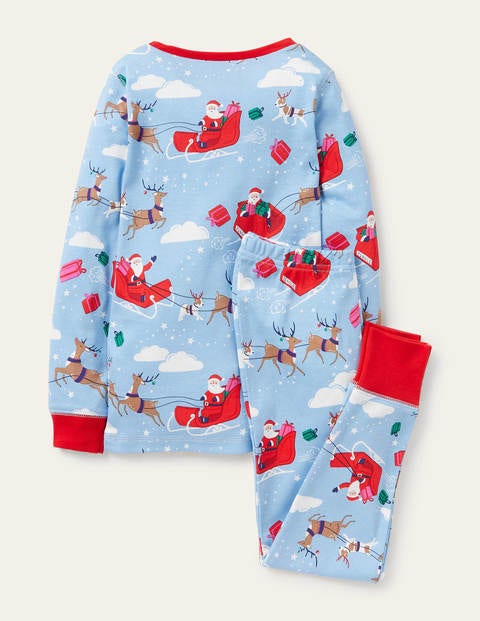 Bequemer langer Schlafanzug - Eisblau, Weihnachtsmann Bequemer langer Schlafanzug - Eisblau, Weihnachtsmann