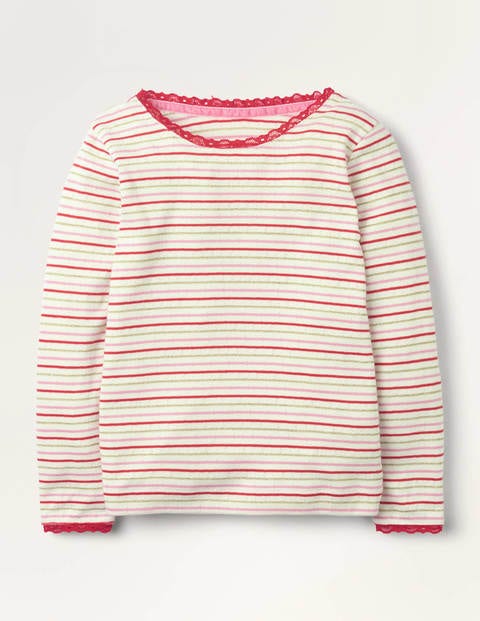 Glitzerndes Pointelle-T-Shirt - Rosa, Bunt/Gold, Lurex Glitzerndes Pointelle-T-Shirt - Rosa, Bunt/Gold, Lurex