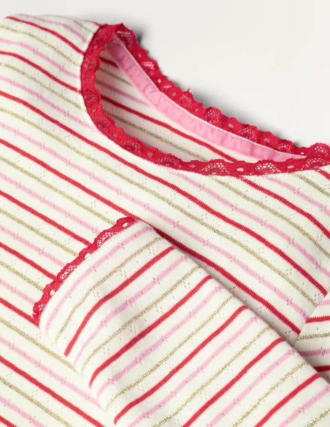 Glitzerndes Pointelle-T-Shirt - Rosa, Bunt/Gold, Lurex Glitzerndes Pointelle-T-Shirt - Rosa, Bunt/Gold, Lurex