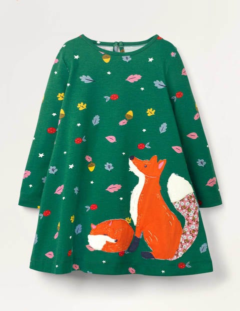 Big Appliqué Jersey Dress - Forest Green Fox Big Appliqué Jersey Dress - Forest Green Fox