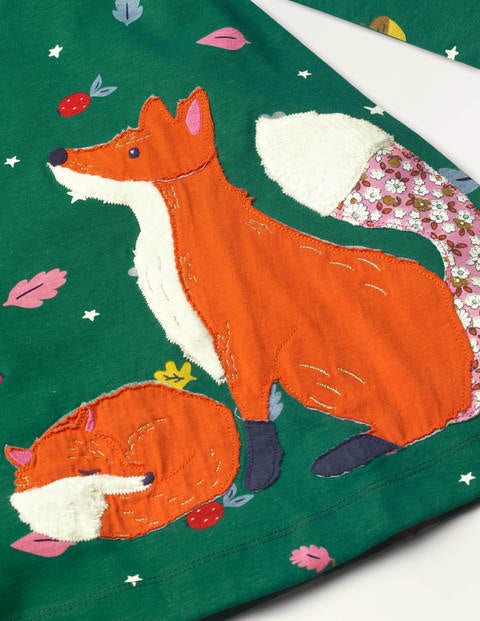 Big Appliqué Jersey Dress - Forest Green Fox Big Appliqué Jersey Dress - Forest Green Fox