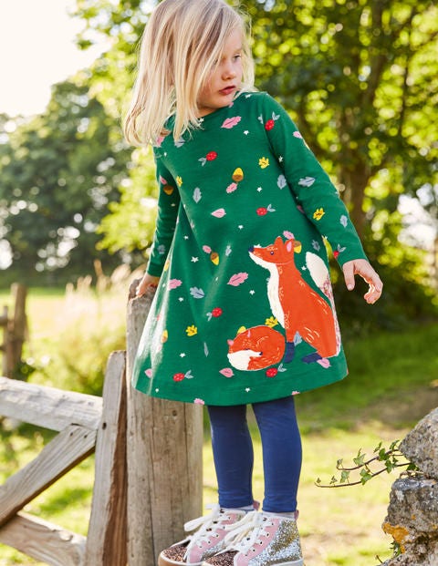 Big Appliqué Jersey Dress - Forest Green Fox Big Appliqué Jersey Dress - Forest Green Fox