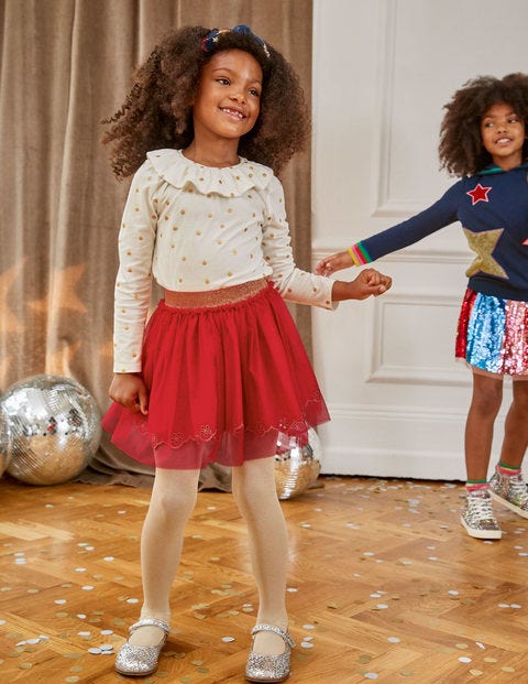 Jupe brodée en tulle - Rouge rockabilly Jupe brodée en tulle - Rouge rockabilly