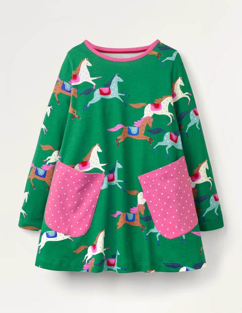 Printed Jersey Pocket Tunic - Highland Green Horses Printed Jersey Pocket Tunic - Highland Green Horses