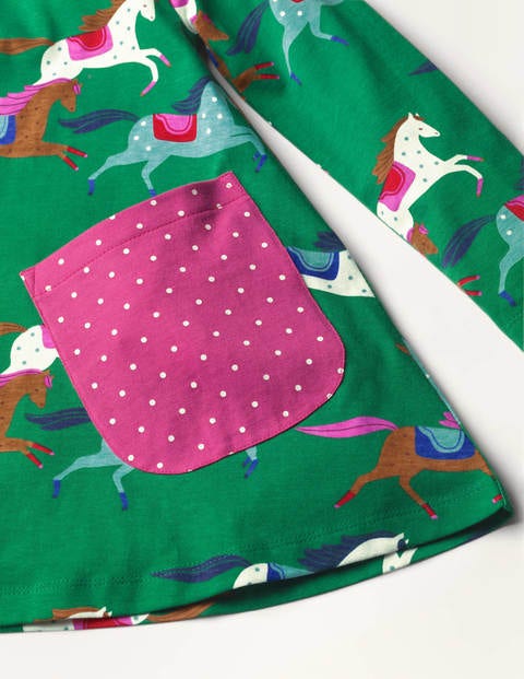 Printed Jersey Pocket Tunic - Highland Green Horses Printed Jersey Pocket Tunic - Highland Green Horses