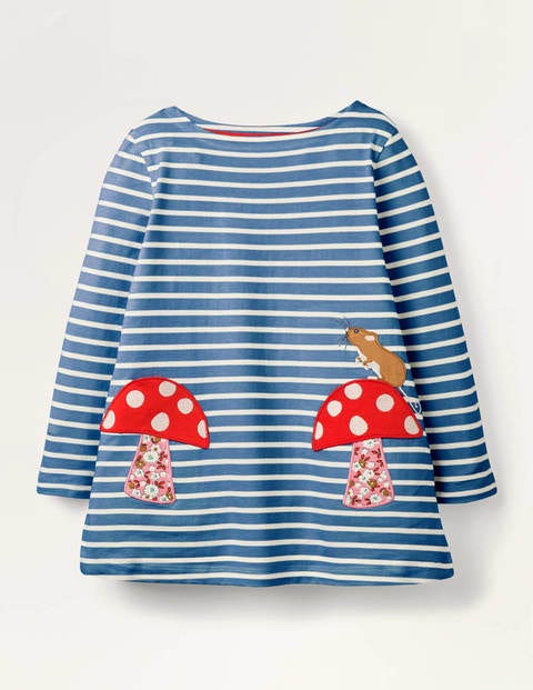 Appliqué Pocket Tunic - Blue/Ivory Toadstool Appliqué Pocket Tunic - Blue/Ivory Toadstool