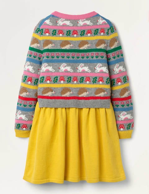 Cosy Fair Isle Knitted Dress - Grey Marl Woodland Cosy Fair Isle Knitted Dress - Grey Marl Woodland