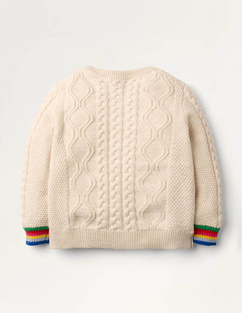 Rainbow Pompom Cable Jumper - Ecru Rainbow Pom Poms Rainbow Pompom Cable Jumper - Ecru Rainbow Pom Poms
