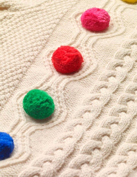 Rainbow Pompom Cable Jumper - Ecru Rainbow Pom Poms Rainbow Pompom Cable Jumper - Ecru Rainbow Pom Poms