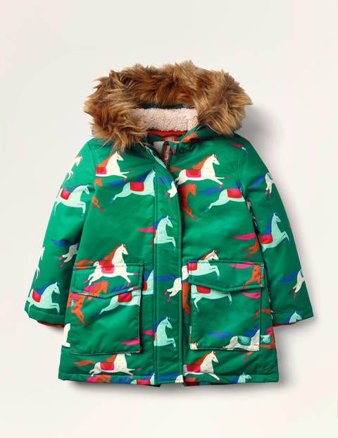 Cosy Waterproof Parka - Forest Green Horses Cosy Waterproof Parka - Forest Green Horses