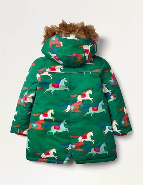 Cosy Waterproof Parka - Forest Green Horses Cosy Waterproof Parka - Forest Green Horses
