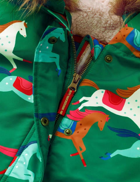 Cosy Waterproof Parka - Forest Green Horses Cosy Waterproof Parka - Forest Green Horses