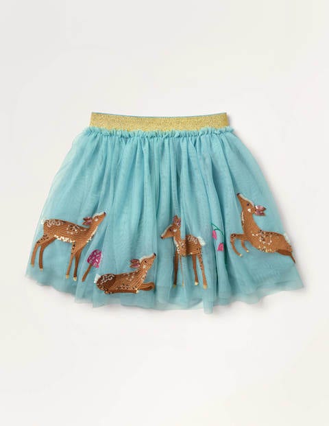 Jupe en tulle à appliqué sequins - Cerf bleu glacé Jupe en tulle à appliqué sequins - Cerf bleu glacé