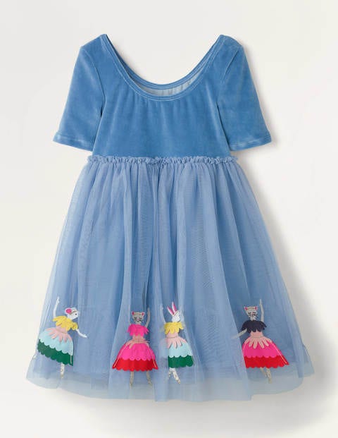 Tüllkleid mit Samtoberteil - Elisabethanisches Blau, Ballerinas Tüllkleid mit Samtoberteil - Elisabethanisches Blau, Ballerinas