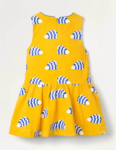 Heart Pocket Woven Dress - Honeycomb Yellow Hedgehogs Heart Pocket Woven Dress - Honeycomb Yellow Hedgehogs