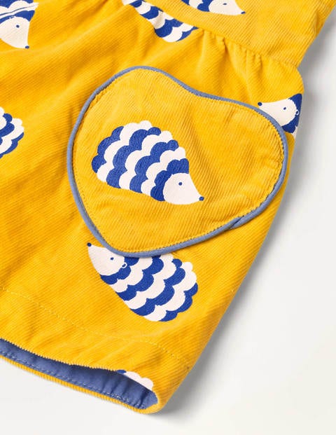 Heart Pocket Woven Dress - Honeycomb Yellow Hedgehogs Heart Pocket Woven Dress - Honeycomb Yellow Hedgehogs