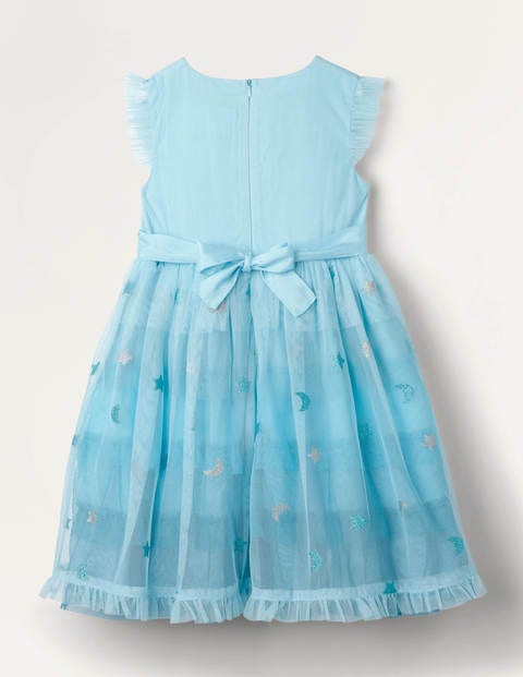 Tiered Tulle Party Dress - Light Celeste Blue Stars Tiered Tulle Party Dress - Light Celeste Blue Stars