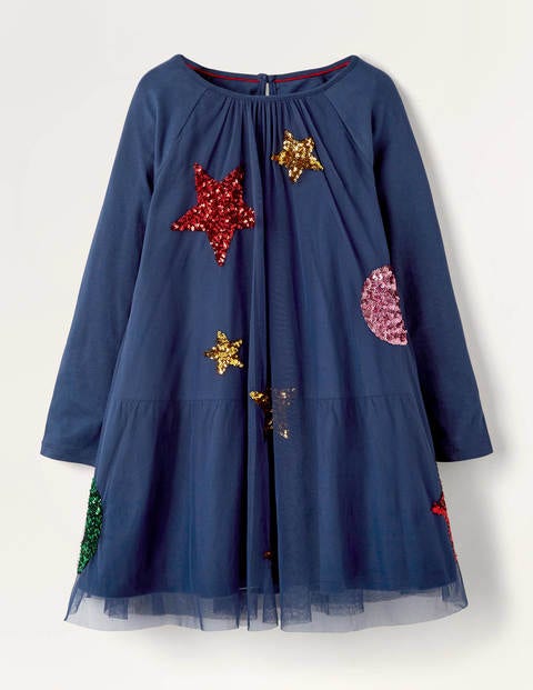 Tüllkleid aus Jersey - Schuluniform-Navy, Sterne Tüllkleid aus Jersey - Schuluniform-Navy, Sterne