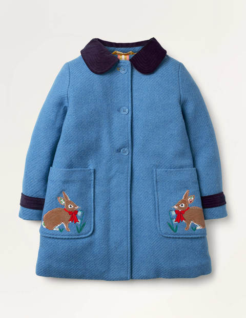 Embroidered Wool Coat - Elizabethan Blue Bunnies Embroidered Wool Coat - Elizabethan Blue Bunnies