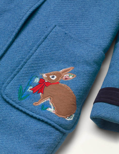 Embroidered Wool Coat - Elizabethan Blue Bunnies Embroidered Wool Coat - Elizabethan Blue Bunnies