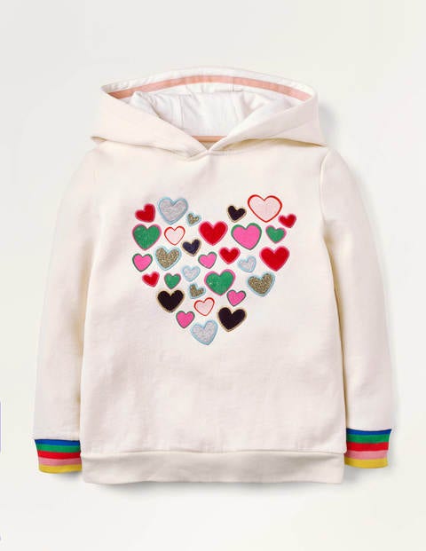 Cosy Sparkle Appliqué Hoodie - Ivory Hearts Cosy Sparkle Appliqué Hoodie - Ivory Hearts