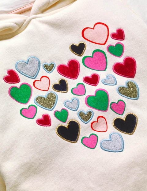 Cosy Sparkle Appliqué Hoodie - Ivory Hearts Cosy Sparkle Appliqué Hoodie - Ivory Hearts