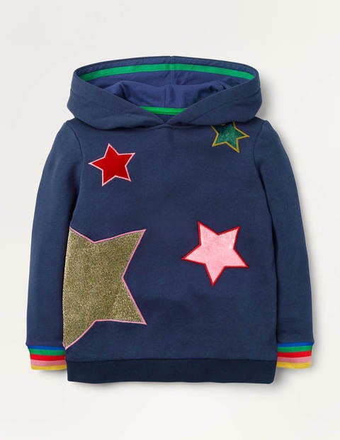 Gemütlicher Kapuzenpullover mit Glitzerapplikation - Schuluniform-Navy, Stern Gemütlicher Kapuzenpullover mit Glitzerapplikation - Schuluniform-Navy, Stern