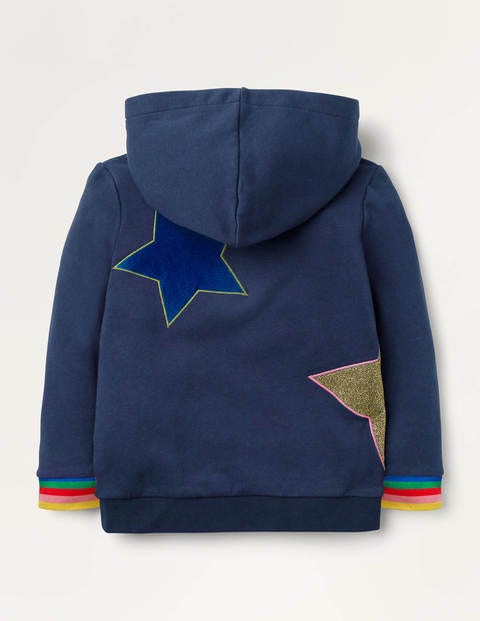Gemütlicher Kapuzenpullover mit Glitzerapplikation - Schuluniform-Navy, Stern Gemütlicher Kapuzenpullover mit Glitzerapplikation - Schuluniform-Navy, Stern